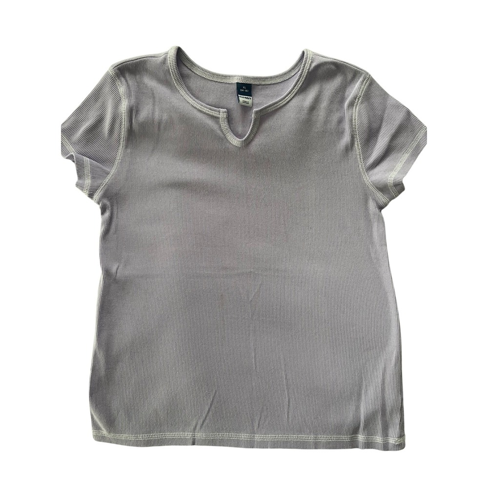 Old Navy Girls XL 14-16 Ribbed Short Sleeve Split Neck Tee Lavender Purple Shirt